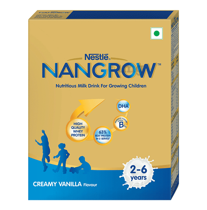 Nestle Nangro Nutritious Milk Drink for Growing Children Aged 2-6 Years,Zero Sucrose,Contains DHA Rich in Protein & Vital Nutrients Flavour Creamy Vanilla