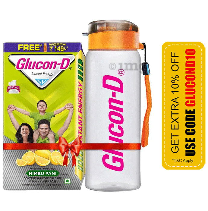 Glucon-D with Glucose, Calcium, Vitamin C & Sucrose | Flavour Nimbu Pani with Sipper Free