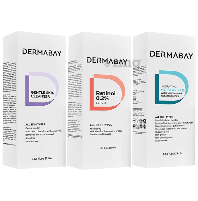 Combo Pack of Dermabay Gentle Skin Cleanser (75 ml) , Dermabay Retinol 0.2% Serum (30ml) & Dermabay Hydrating Moisturiser (75 ml)