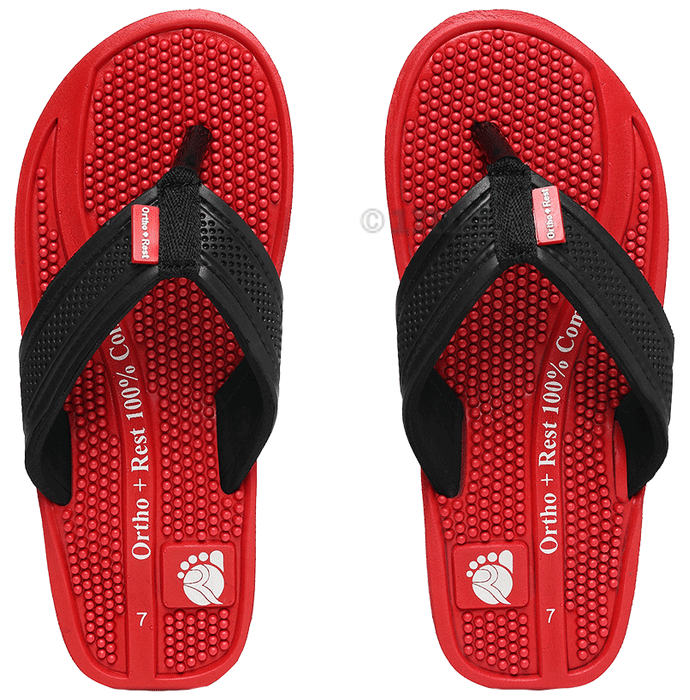 Ortho + Rest M10015 Cool Comfirt for Your Aching Feet Orthopedic Slippers for Men | Anti-Skid Flip Flops with Acupressure Massage Footbed | Extra Soft Red Size 9