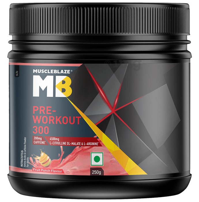 MuscleBlaze MB Pre-Workout 300 | With Citrulline & Arginine | For Energy & Recovery | Fruit Punch Powder