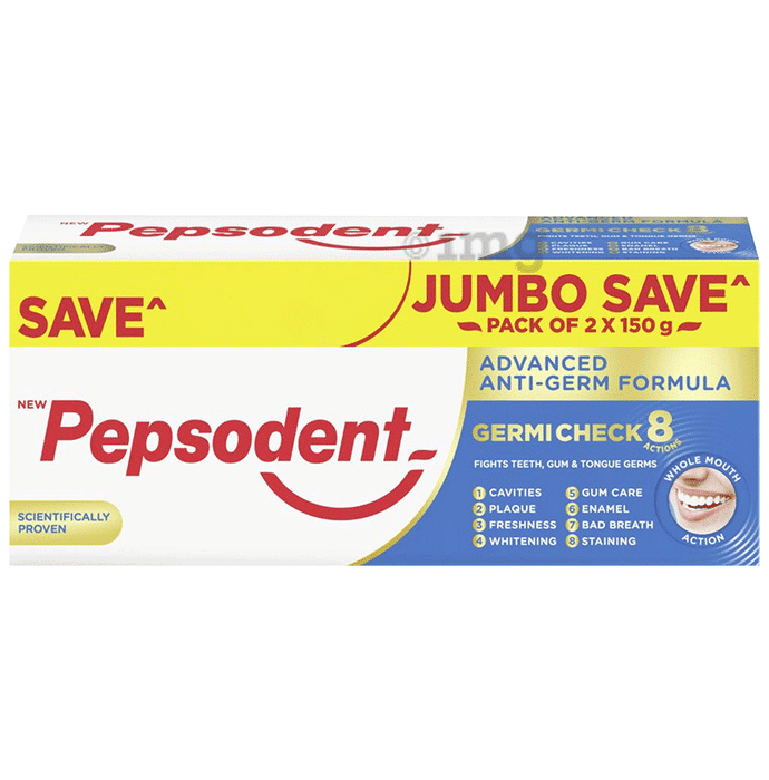 Pepsodent Germi Check 8 Actions Jumbo Save Toothpaste (150gm Each)