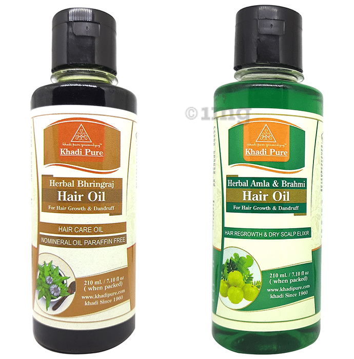 Khadi Pure Combo Pack of Pure Amla & Brahmi & Herbal Bhringraj Hair Oil (210ml Each)
