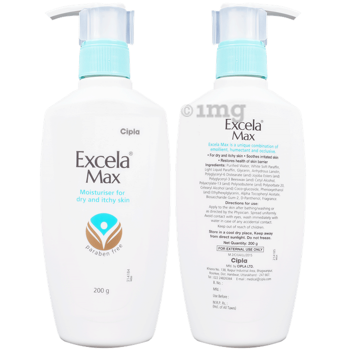 Excela Max Moisturiser for Dry & Itchy Skin | Paraben-Free | For Dry & Itchy Skin | Derma Care