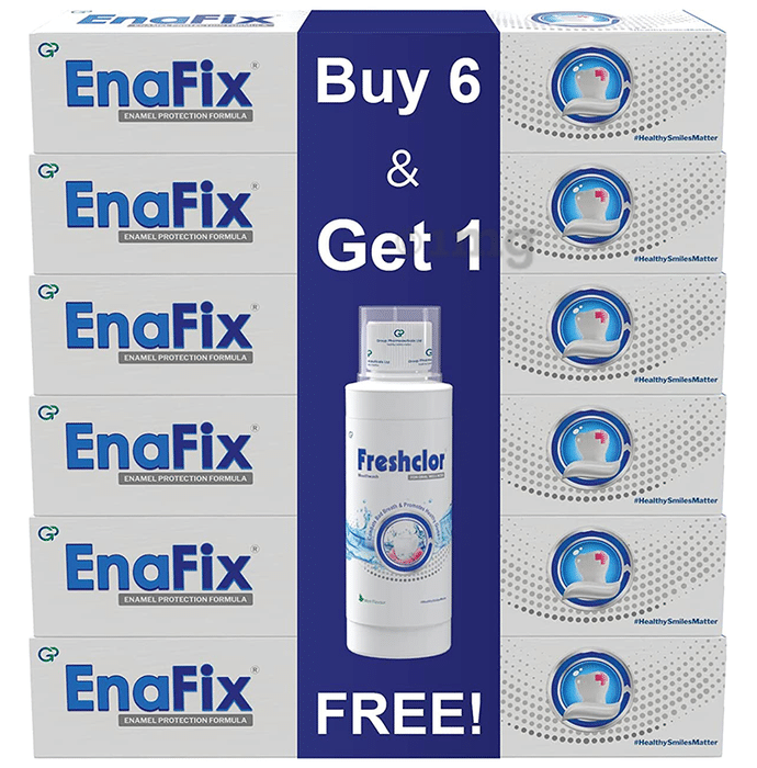 Enafix Combo Pack of Enafix Toothpaste (70gm Each) Buy 6 & Get 1 Freshclor Mouth 200ml Free