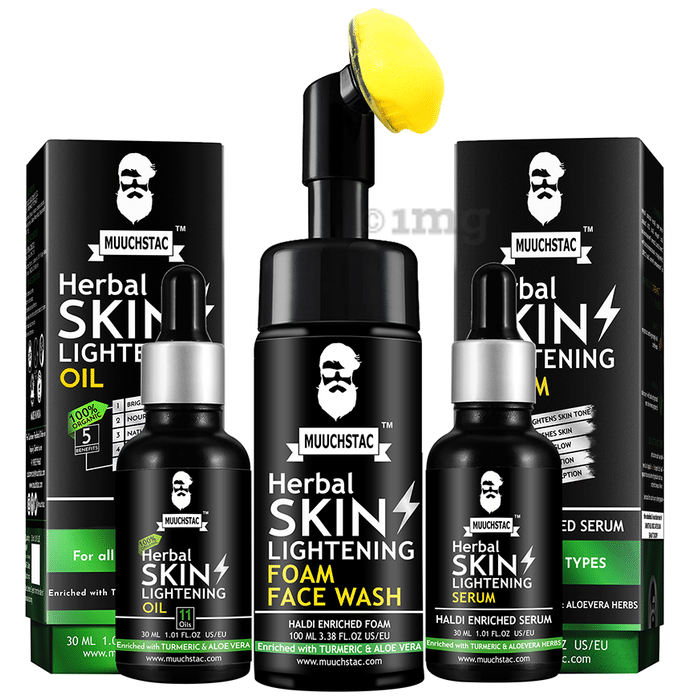 Muuchstac Combo Pack of 100% Organic Herbal Skin Lightening Oil 30ml, Foam Face Wash 100ml & Serum 30ml