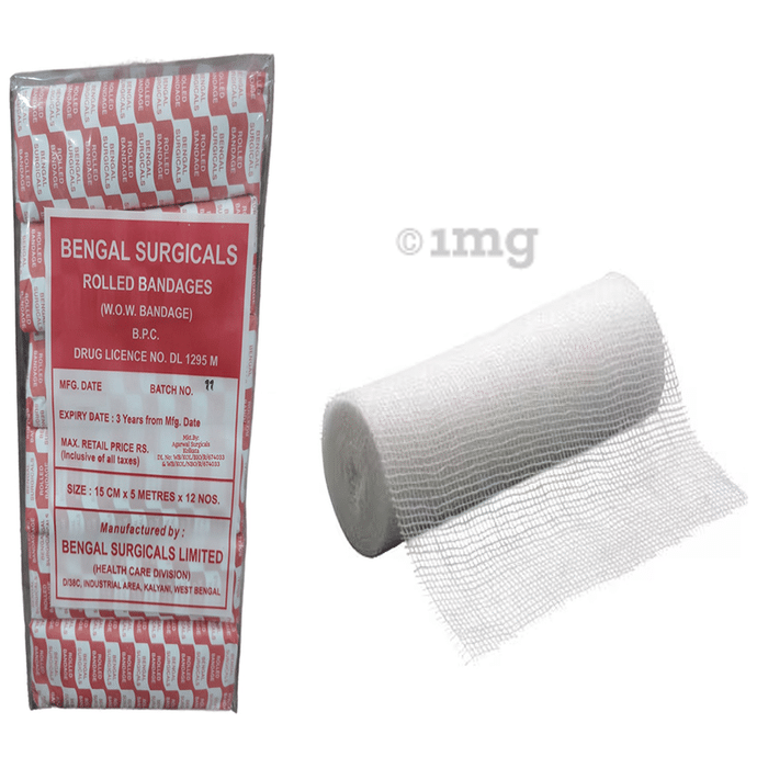 Absorbent Cotton Medical Gauze Roll Bandage (12 Each) 15cm x 5m