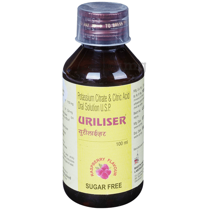 Uriliser Potassium Citrate & Citric Acid Oral Solution | Sugar-Free | Flavour Raspberry