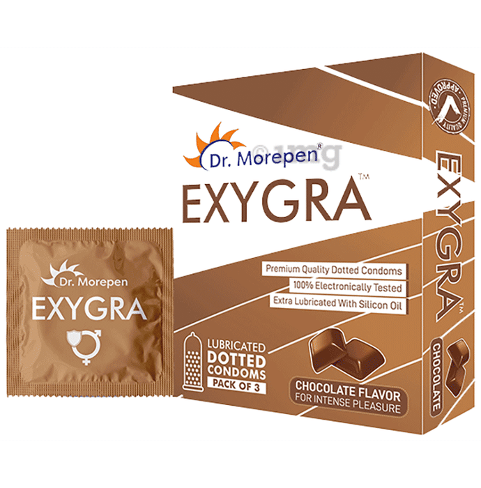 Dr. Morepen Exygra Dotted Condoms with Extra Lubricated Silicon Oil Chocolate