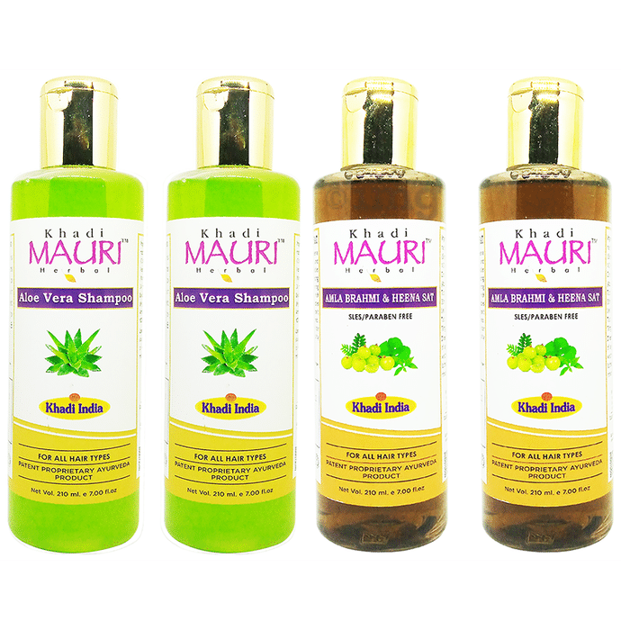 Khadi Mauri Herbal Combo Pack of Aloe Vera & Amla Brahmi Heena Shampoo  (210 ml Each)