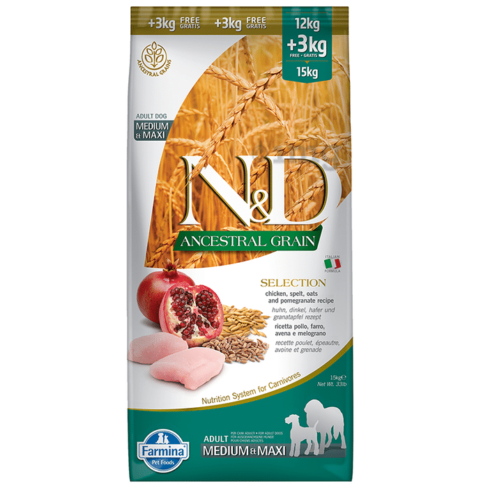 Farmina Pet Foods Ancestral Grain Chiknen, Spelt, Oats and Pomegranate Dog Food (Adult Medium & Maxi) Selection
