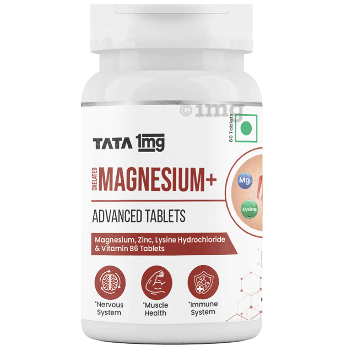 Tata 1mg Chelated Magnesium Plus Tablet with Zinc, Lysine Hydrochloride & Vitamin B6 | Supports Heart Health & Neuromuscular System