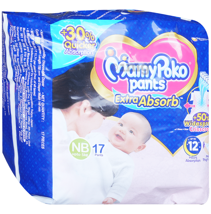 MamyPoko Extra Absorb Diaper Pants | For Up To 12 Hours Absorption | Size NB