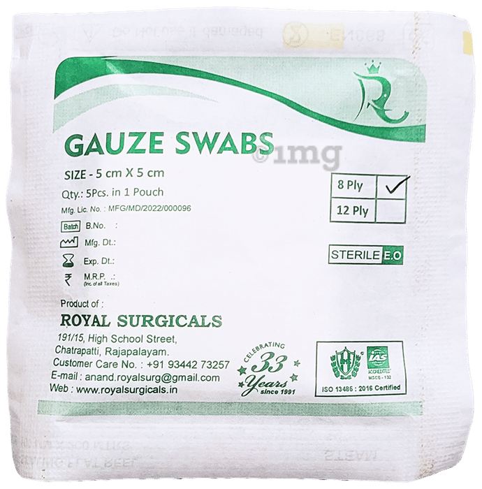 Royal Surgicals Gauze Swabs Sterile (5 Each) 5cm x 5cm x 8ply
