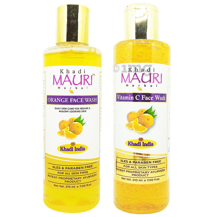 Khadi Mauri Herbal Combo Pack of Orange & Vitamin C Face Wash (210ml Each)