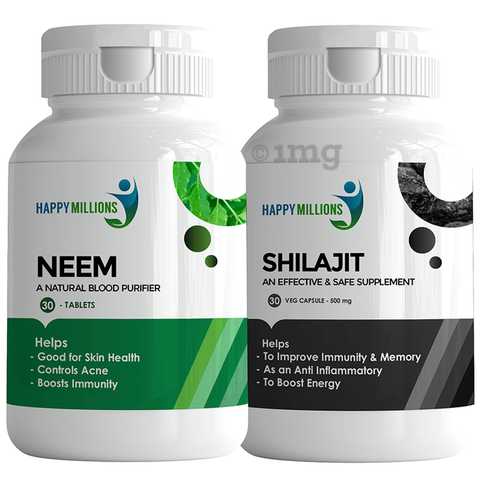 Happy Millions Combo Pack of Neem Tablets (30) & Shilajit Veg Capsules (30)