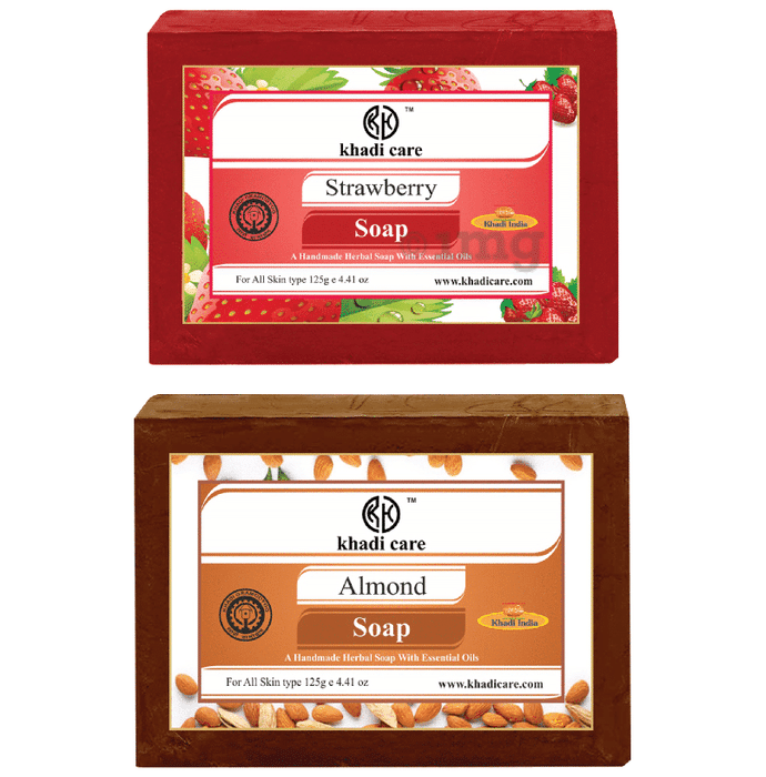 Khadi Care Combo Pack of Herbal Strawberry Soap & Almond Soap (125gm Each)