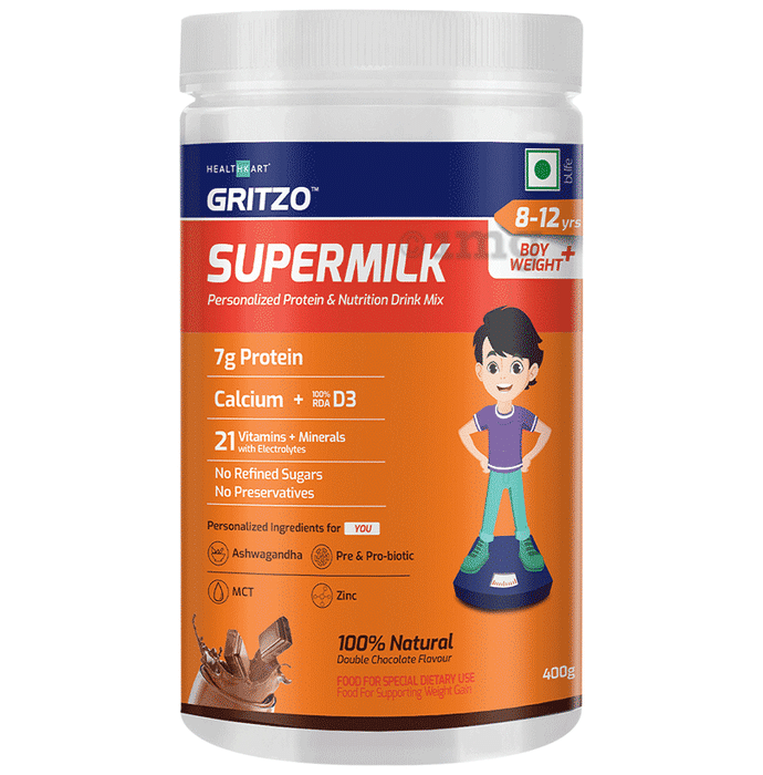 Healthkart Gritzo SuperMilk Personalized Protein & Nutritional Drink Weight+ for 8 to 12 Yrs Boys Powder
