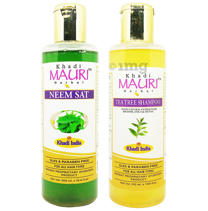 Khadi Mauri Herbal Combo Pack of Neem Sat (300ml) & Tea Tree (210ml) Shampoo