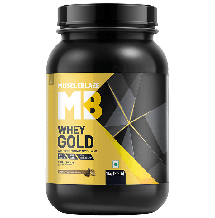 MuscleBlaze Whey Gold 100% Whey Protein Isolate | With Digestive Enzymes | Powder for Muscle Synthesis | Flavour Powder Mocha Cappuccino