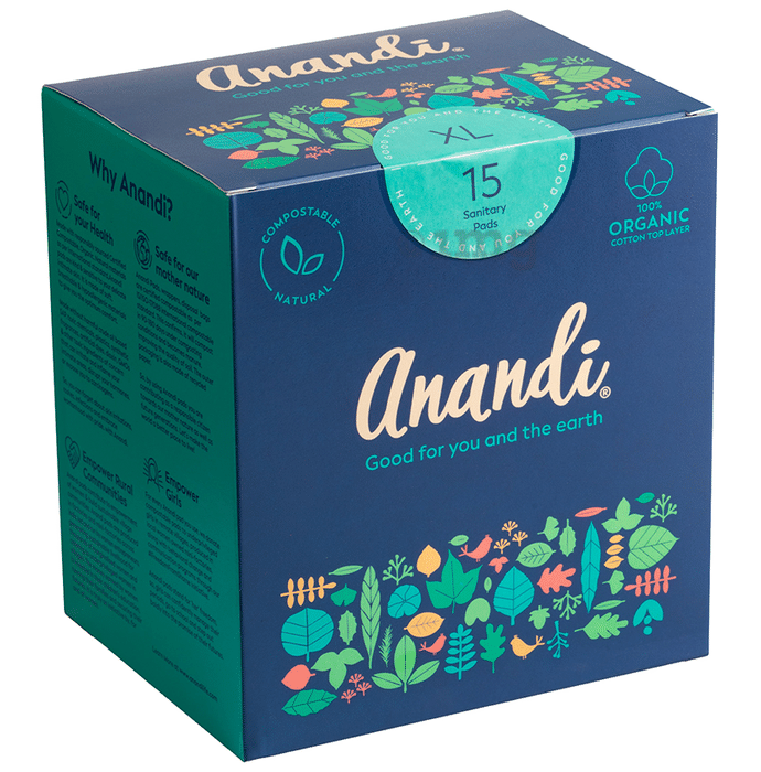 Anandi 100% Organic Cotton Sanitary Pads for Women with Disposal Pouch XL