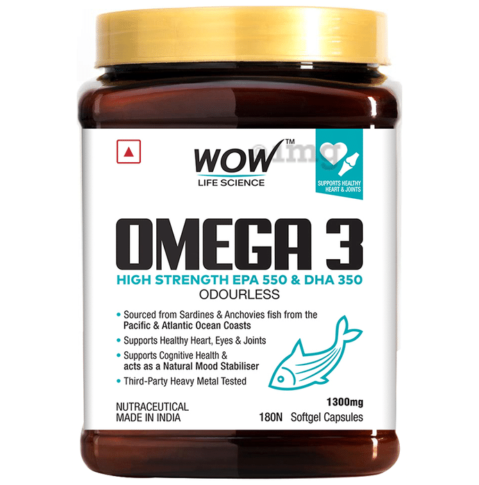 WOW Life Science 1300mg Omega 3 | Softgel Capsule for Heart, Brain, Eye & Joint Health