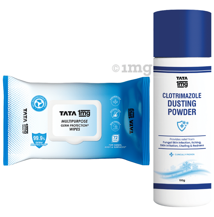 Combo Pack of Tata 1mg Multipurpose Germ Protection Wipes (72) & Tata 1mg Antifungal Dusting Powder (100gm)