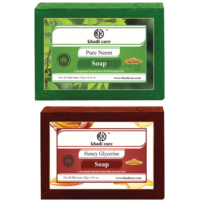 Khadi Care Combo Pack of Herbal Honey Glycerine Soap & Pure Neem Soap (125gm Each)