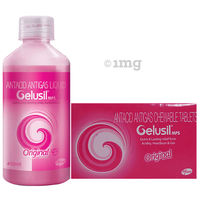 Combo Pack of Gelusil Mps Chewable Tablet Mint (15) & Gelusil MPS Original Liquid Sugar Free Mint (400ml)
