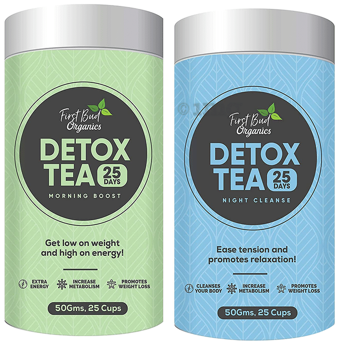First Bud Organics Combo Pack of Detox Tea Morning Boost & Detox Tea Night Cleanse (50gm Each)