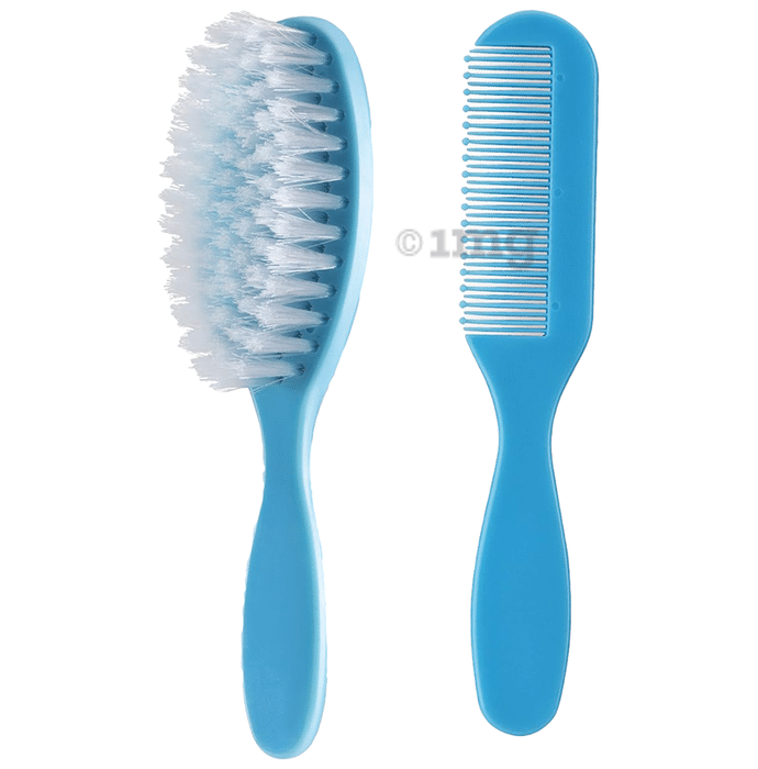 Vega VBGA3-05 Baby & Mom Comb & Brush Set - Blue | Crafted for Delicate Baby Scalp| Detangle Baby Hair Easily | Ultra Soft Nylon Bristle| Rount tippped Tooth |Scalp Massage and Stimulation