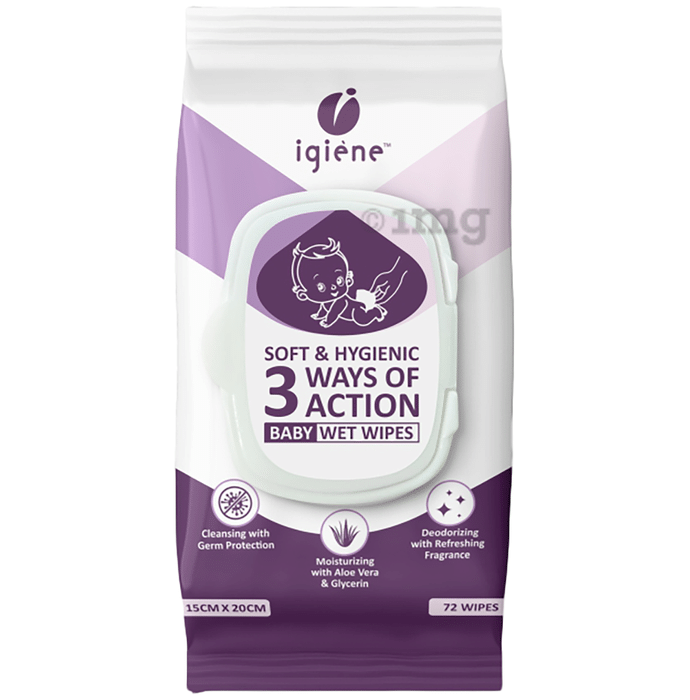 Igiene Soft & Hygienic 3 Ways of Action Baby Wet Wipes (72 Each) 15cm x 20cm