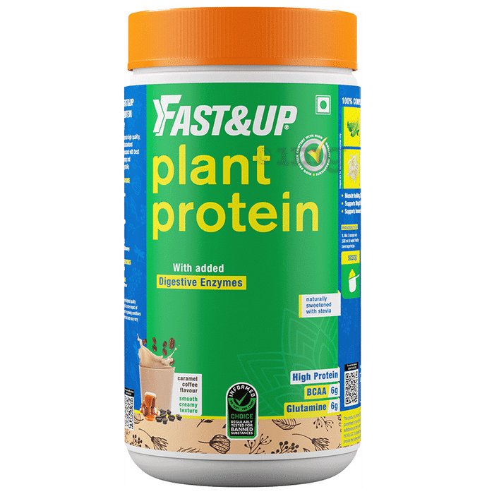 Fast&Up Plant Protein Isolate with Digestive Enzymes, 6g BCAA & 6g Glutamine | No Added Sugar | Flavour Caramel Coffee