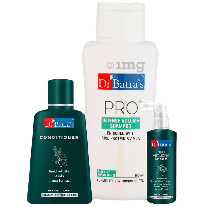 Dr Batra's Combo Pack of Hair Vitalizing Serum 125ml, Conditioner 100ml and Pro+ Intense Volume Shampoo 500ml