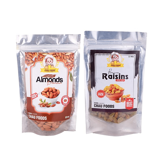 Chau Foods Combo Pack of California Almonds & Premium Raisins (200gm Each)
