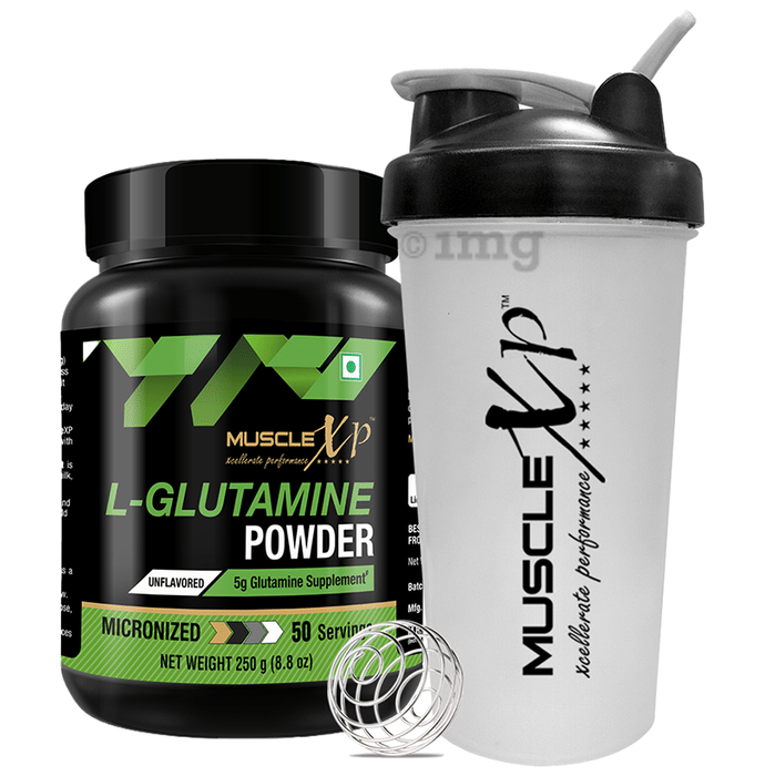 MuscleXP Micronized L-Glutamine Powder Unflavored with Shaker