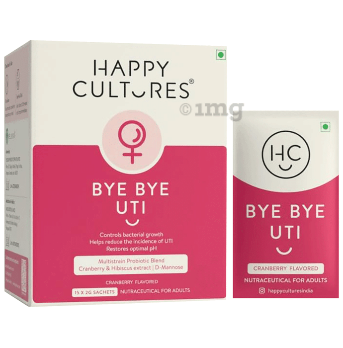 Happy Cultures Bye Bye UTI | D-Mannose,Cranberry Extract,Probiotics | Relief & Prevention | Sachet (2gm Each) Cranberry
