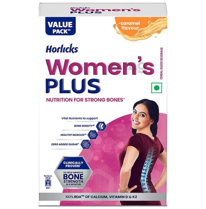 Horlicks Women's Plus with Calcium, Vitamin D & K2 for Strong Bones | Flavour Caramel