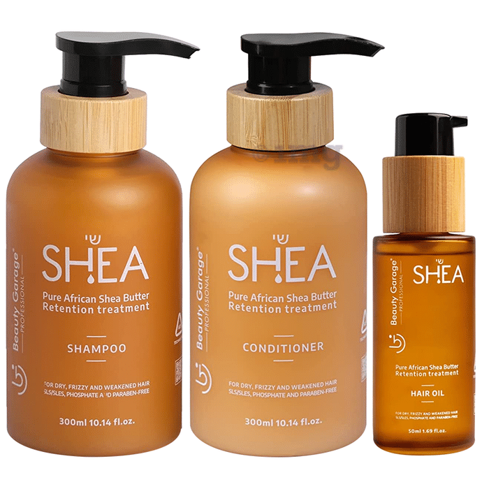 Beauty Garage Combo Pack of Shea Retention Treatment Shampoo (300ml), Retention Treatment Conditioner (300ml) & Retention Treatment Hair Oil (50ml)