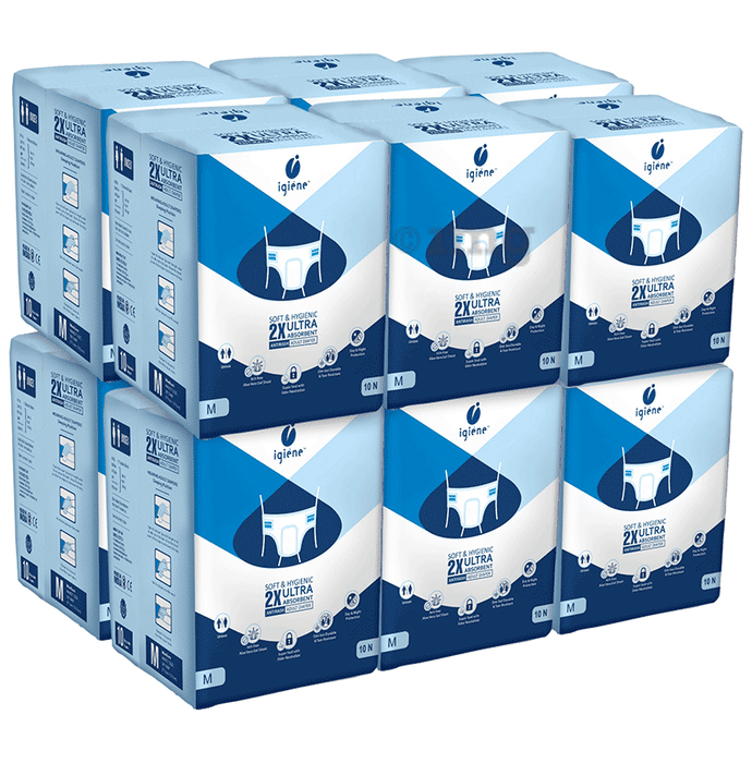 Igiene Soft & Hygienic 2X Ultra Absorbent Antirash Adult Diaper (10 Each) Medium