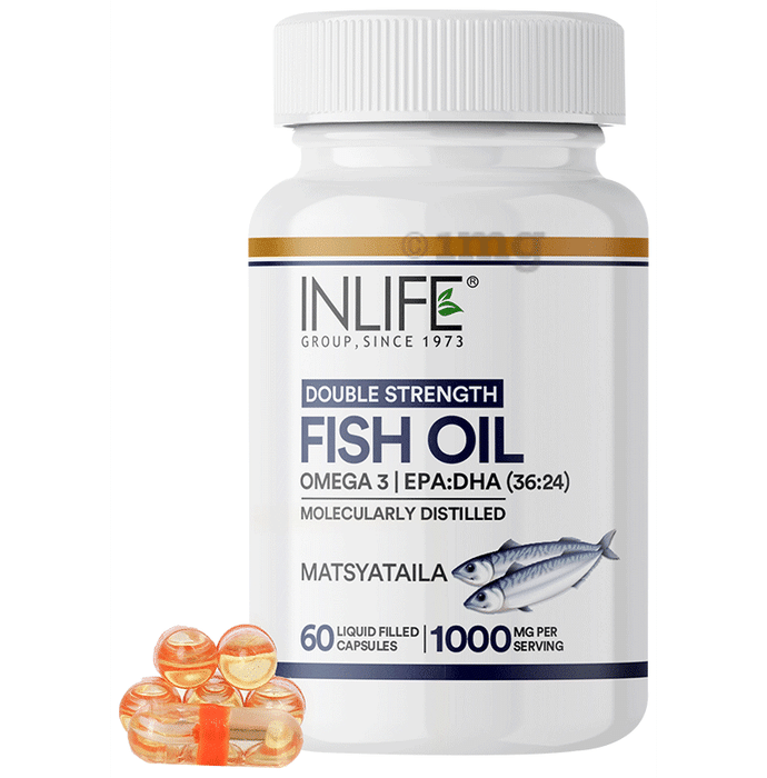 Inlife Fish Oil | Double Strength | Omega-3 1000mg | With EPA & DHA for Heart Health | Capsule