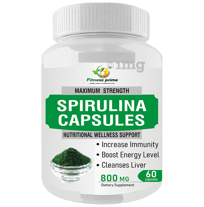 Fitness Prime Maximum Strength Spirulina Nutritional Wellness Support 800mg Capsule