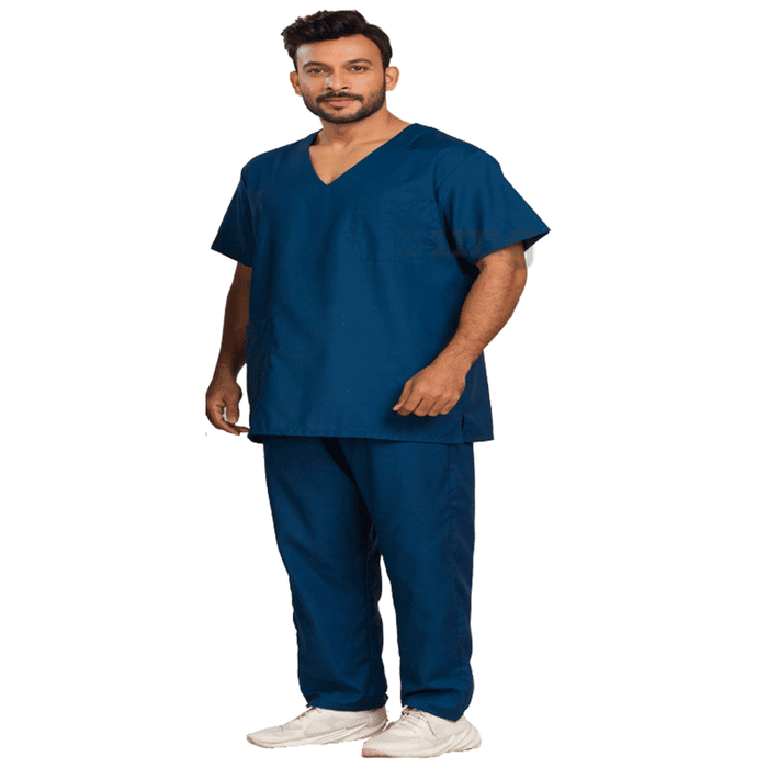 Agarwals Unisex Peacock Blue V-Neck Scrub Suit Top and Bottom Uniform Ideal  XL