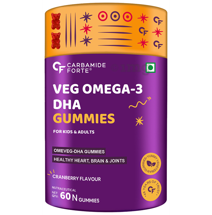 Carbamide Forte Omega 3 Vegetarian Yummy Gummies for Kids & Adults Cranberry