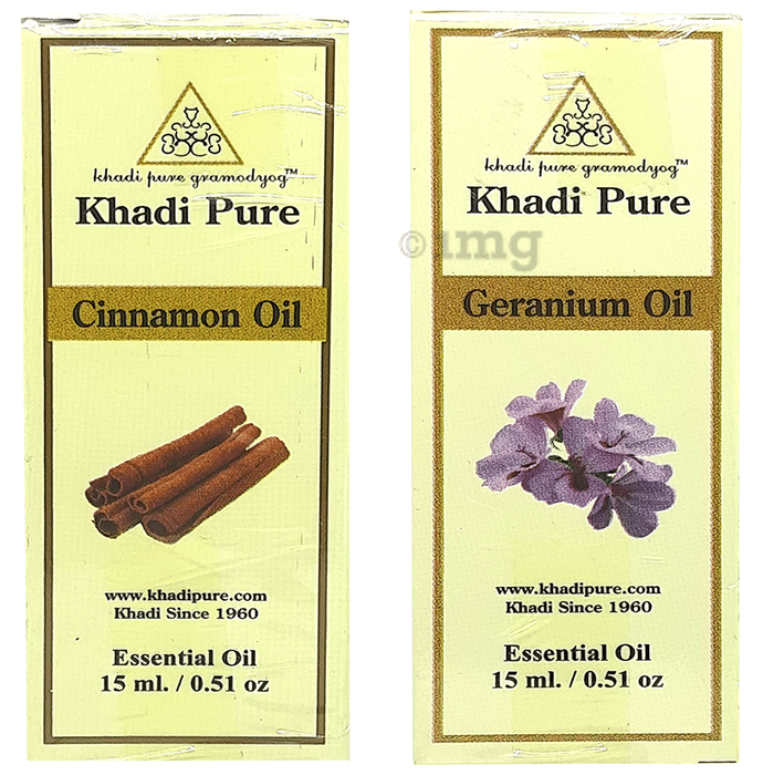 Khadi Pure Combo Pack of Cinnamon Oil & Geranium Oil (15ml Each)