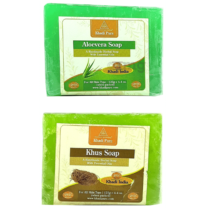 Khadi Pure Combo Pack of Aloevera Soap and Khus Soap (125gm Each)