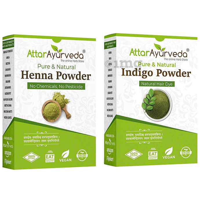 Attar Ayurveda Combo Pack of Pure & Natural Henna Powder and Pure & Natural Indigo Powder (200gm Each)