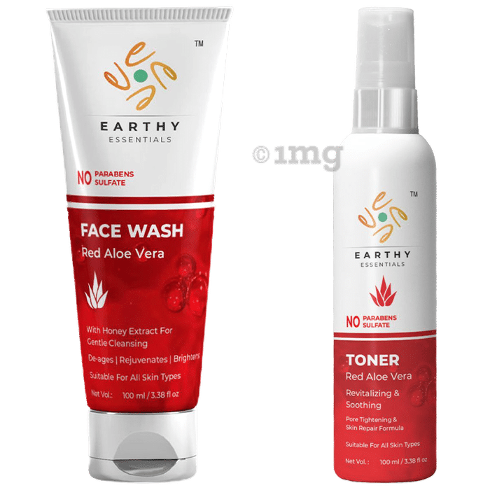 Earthy Essentials Combo Pack of Red Aloe Vera Face Wash & Red Aloe Vera Toner (100ml Each)