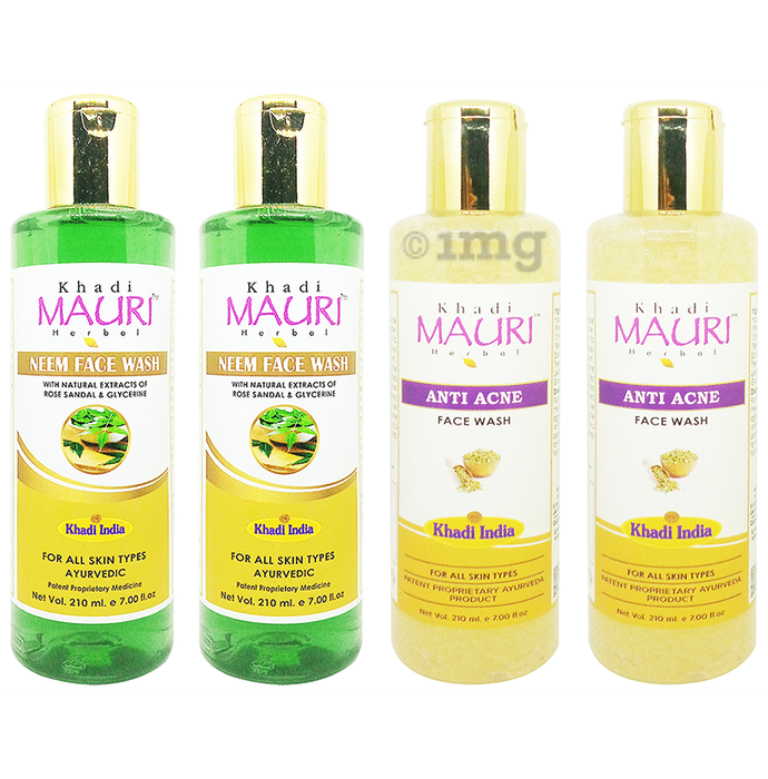 Khadi Mauri Herbal Combo Pack of  Anti Acne & Neem Face Wash (210ml Each)