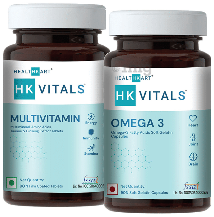 HealthKart Basics Combo Pack of Omega 3 Soft Gelatin Capsule & Multivitamin Film Coated Tablet (90 Each)